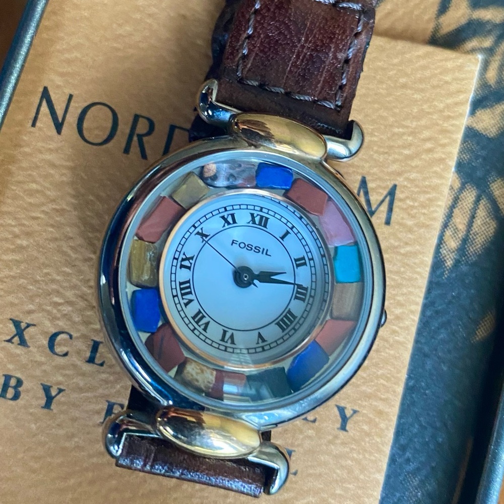 1994 FOSSIL MULTI COLOR STONE WATCH ES-8585